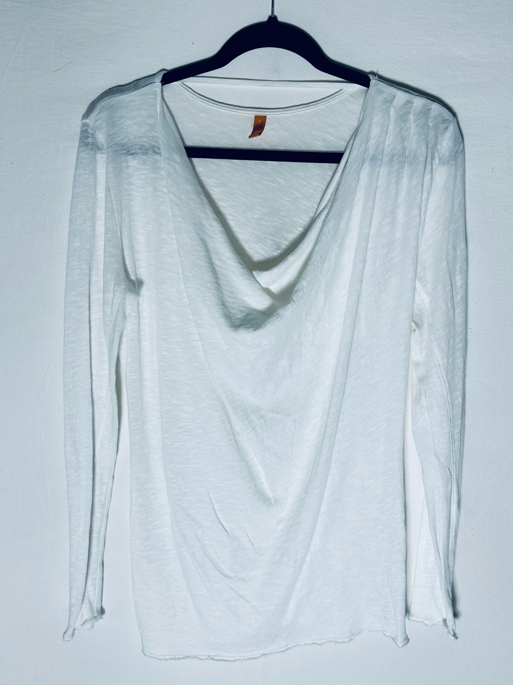Lucy Activewear White Slub Cotton Draped Cowl Neck Long Sleeve Top M